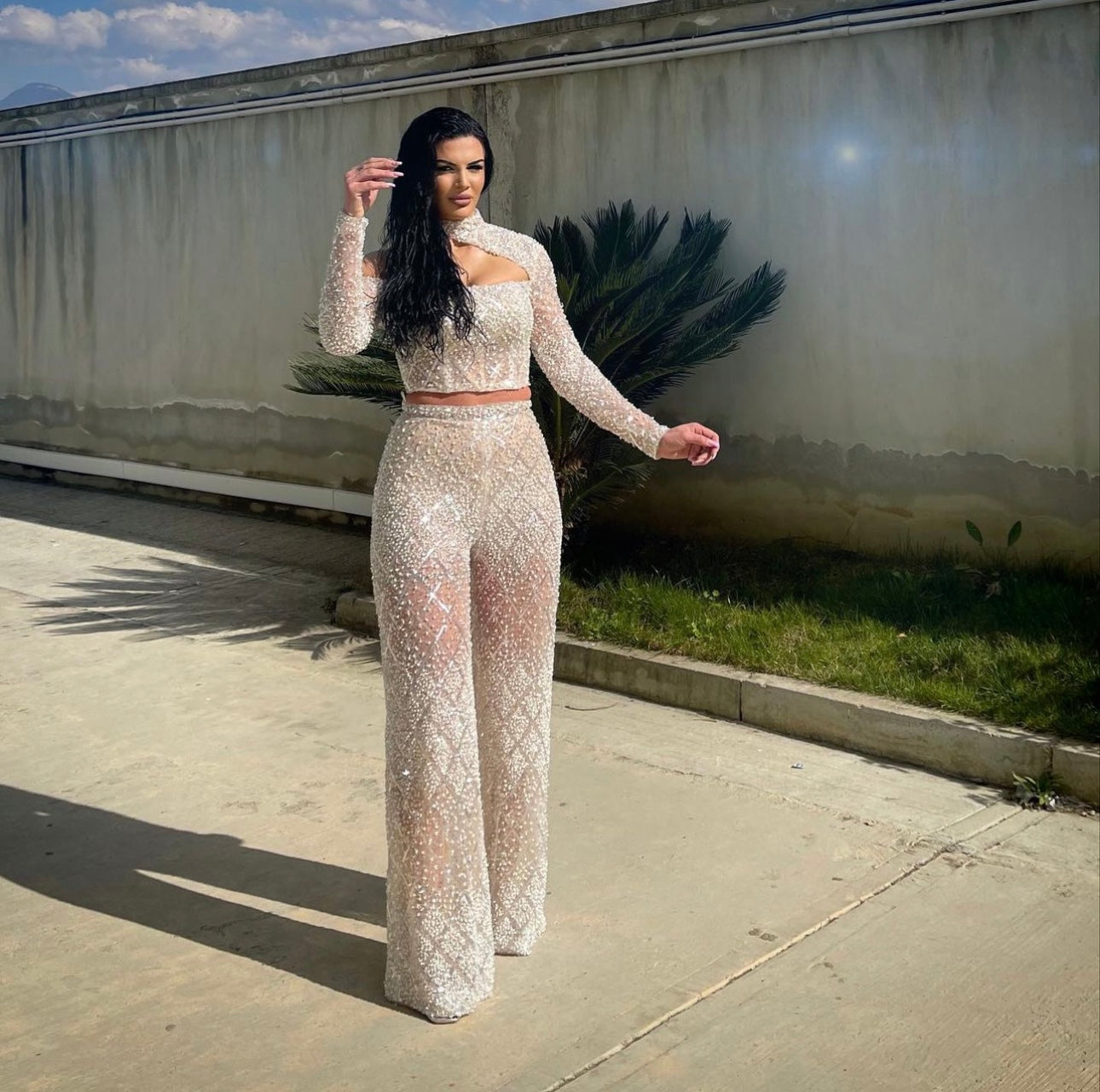 beaded two piece dress Elizabeth K GL2277 - Long Trumpet Dress