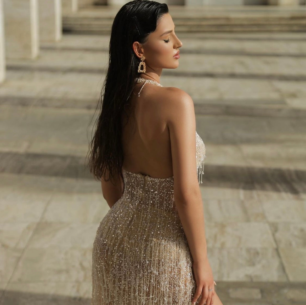 GOLDEN ROMANTIC SPARKLING LONG DRESS