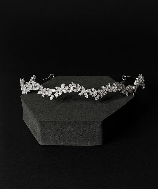 Simple Crystal Leaf Bridal Headpiece