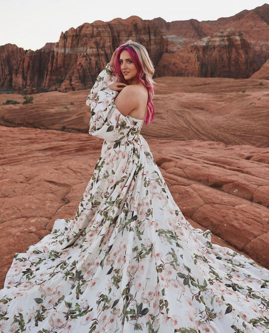 ELEGANT FLORAL PUFF SLEEVE MAXI DRESS