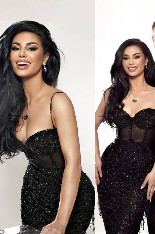 Shimmering evening fitted midi dress